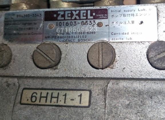 этикетка производителя на насосе ТНВД Isuzu Forward двигатель 6HH1 ZEXEL Артикул/номер 1016038333 (101603-8333)