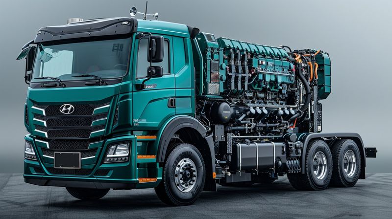 грузовой Hyundai везёт двигатель в сервис для разборки
